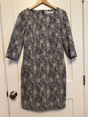 MM Lafleur Black and Gray Textured Long-Sleeve Sheath Dress